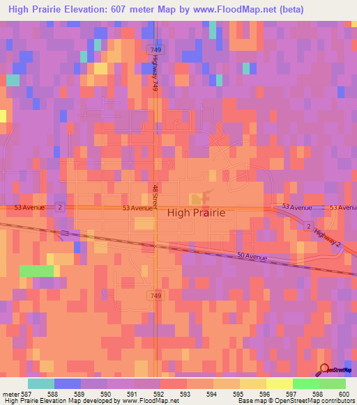 High Prairie,Canada Elevation Map