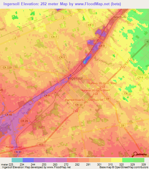 Ingersoll,Canada Elevation Map