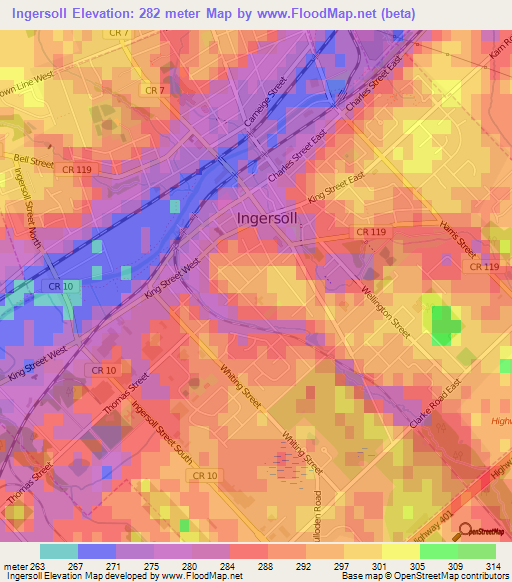 Ingersoll,Canada Elevation Map