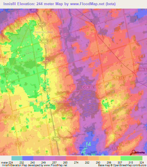 Innisfil,Canada Elevation Map