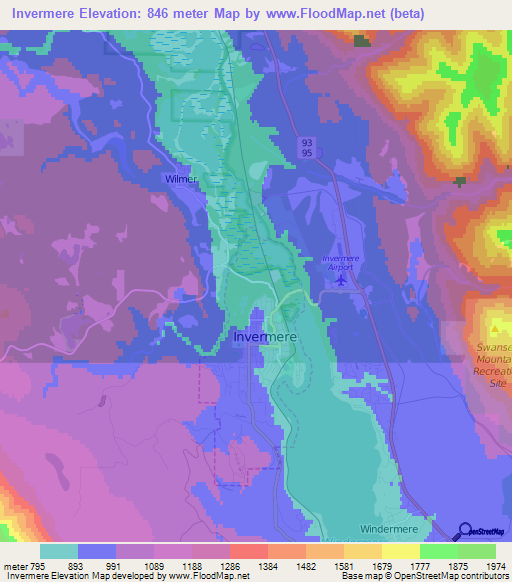 Invermere,Canada Elevation Map