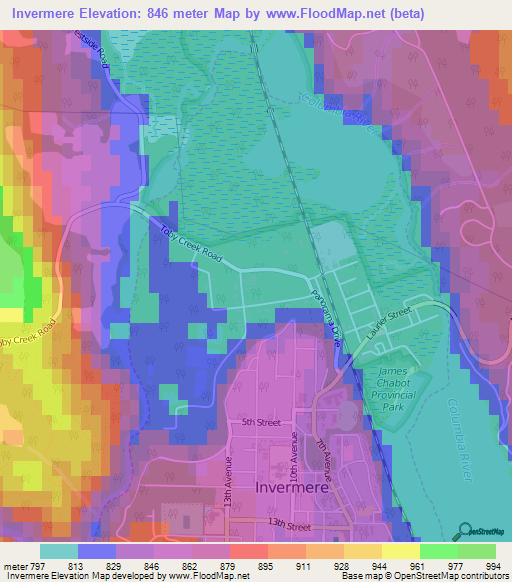 Invermere,Canada Elevation Map