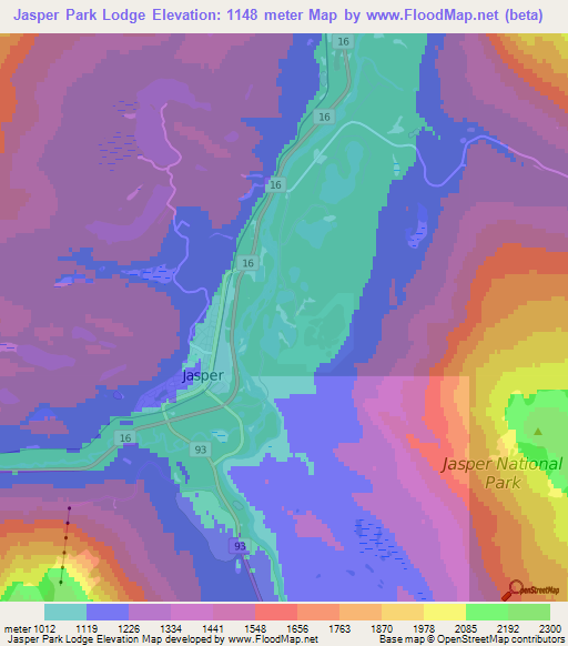 Jasper Park Lodge,Canada Elevation Map