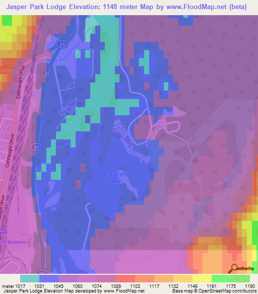 Jasper Park Lodge,Canada Elevation Map