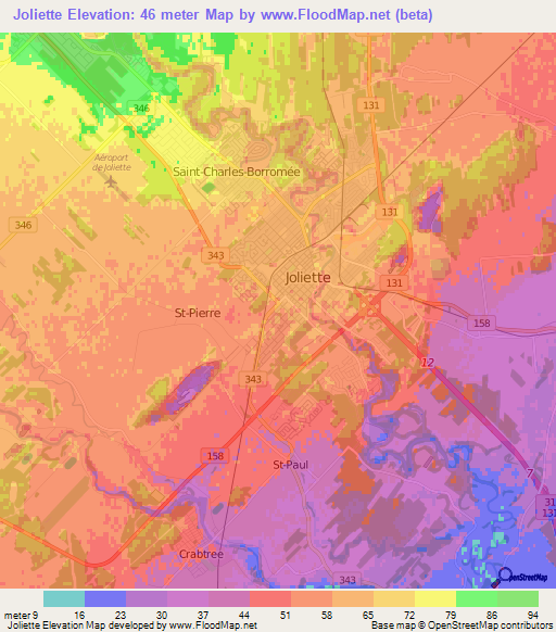 Joliette,Canada Elevation Map