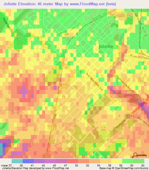 Joliette,Canada Elevation Map