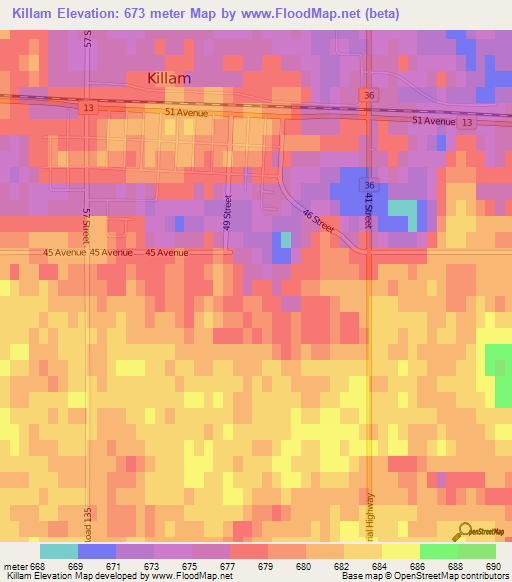 Killam,Canada Elevation Map