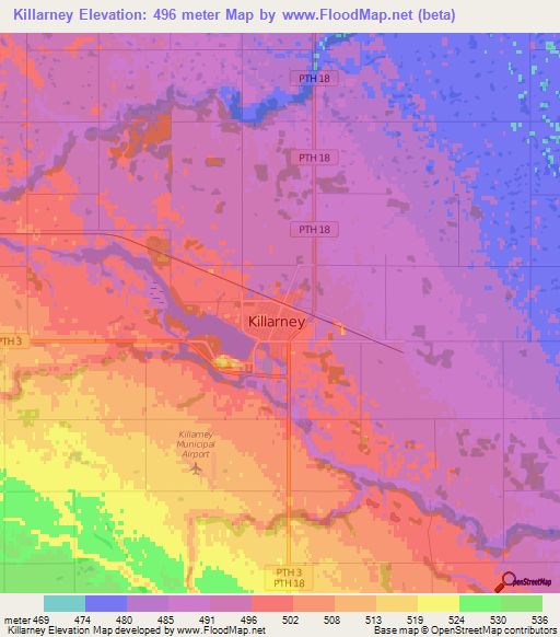 Killarney,Canada Elevation Map