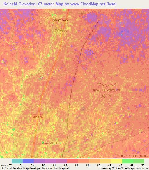 Ko'nchi,Uzbekistan Elevation Map