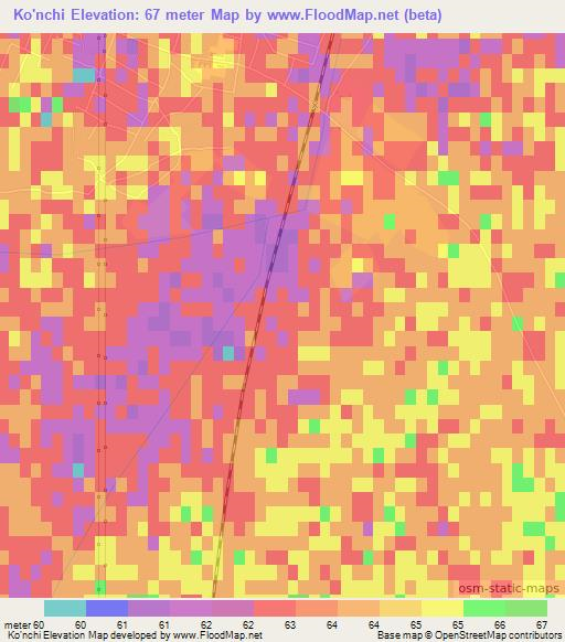 Ko'nchi,Uzbekistan Elevation Map