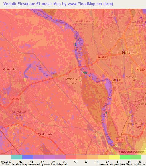 Vodnik,Uzbekistan Elevation Map