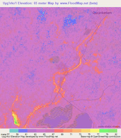 Uyg'irko'l,Uzbekistan Elevation Map