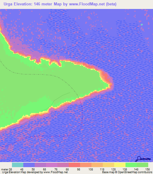 Urga,Uzbekistan Elevation Map