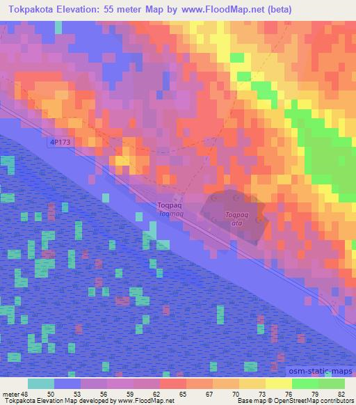 Tokpakota,Uzbekistan Elevation Map