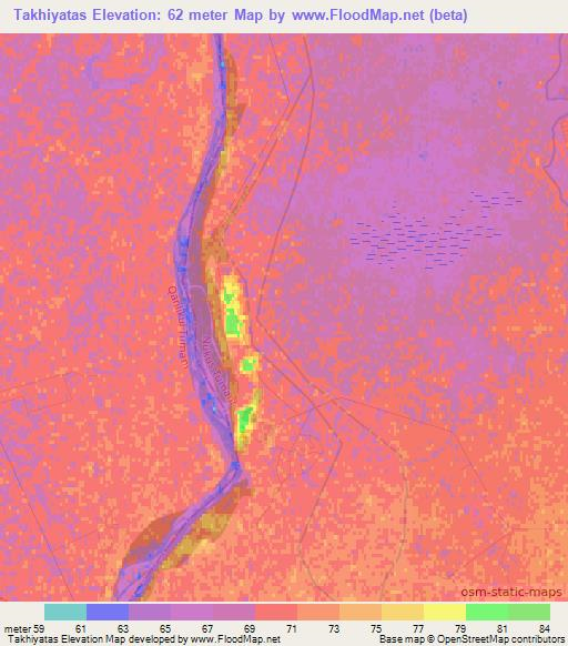 Takhiyatas,Uzbekistan Elevation Map