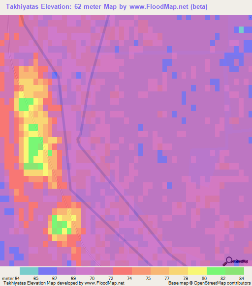 Takhiyatas,Uzbekistan Elevation Map