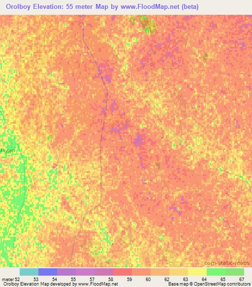 Orolboy,Uzbekistan Elevation Map