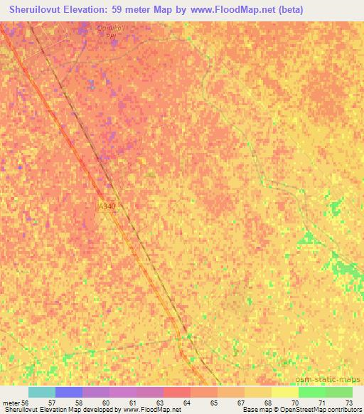 Sheruilovut,Uzbekistan Elevation Map