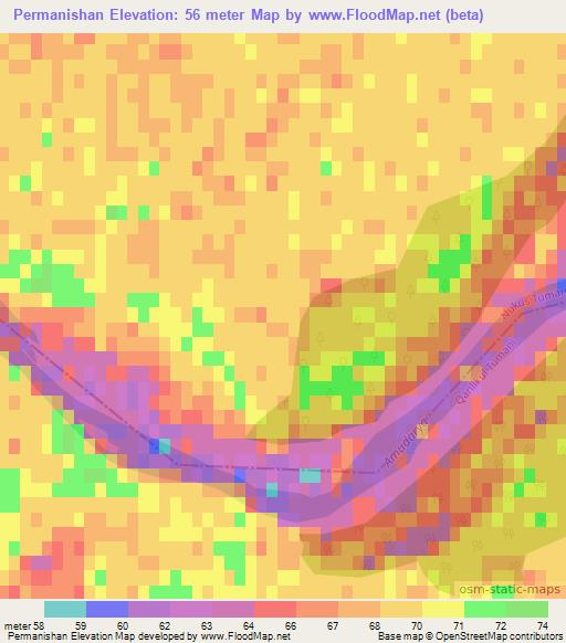 Permanishan,Uzbekistan Elevation Map