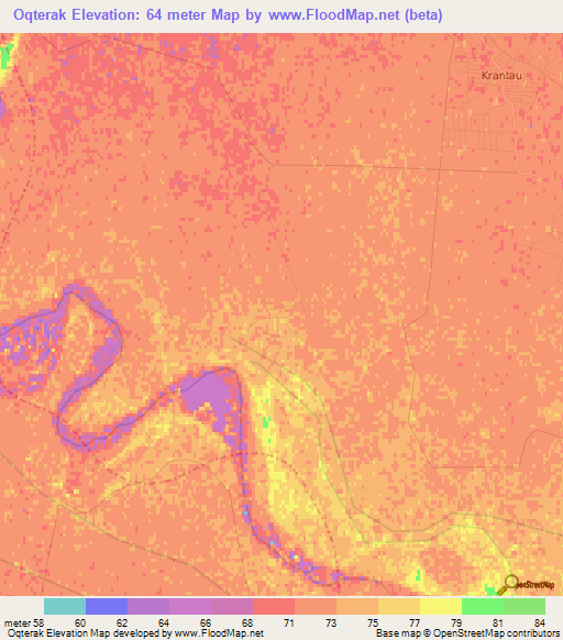 Oqterak,Uzbekistan Elevation Map