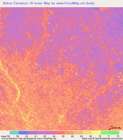 Nukus,Uzbekistan Elevation Map