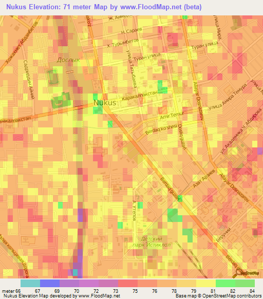 Nukus,Uzbekistan Elevation Map