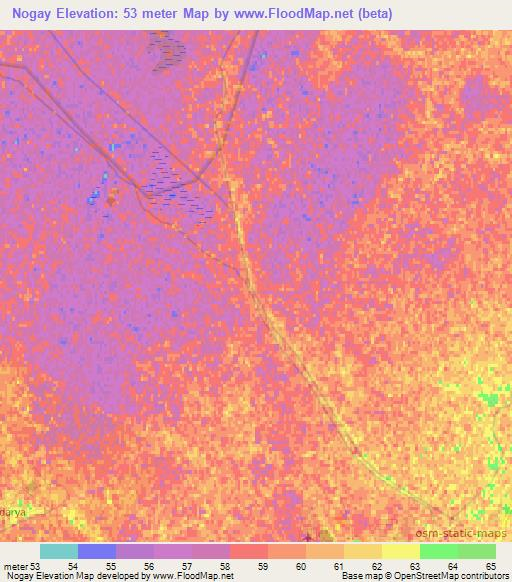 Nogay,Uzbekistan Elevation Map