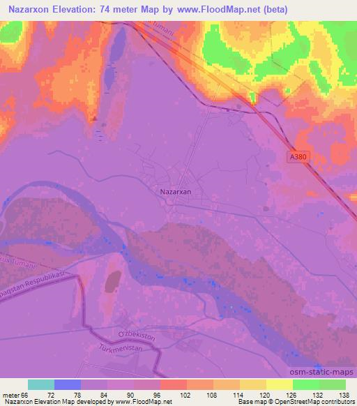 Nazarxon,Uzbekistan Elevation Map