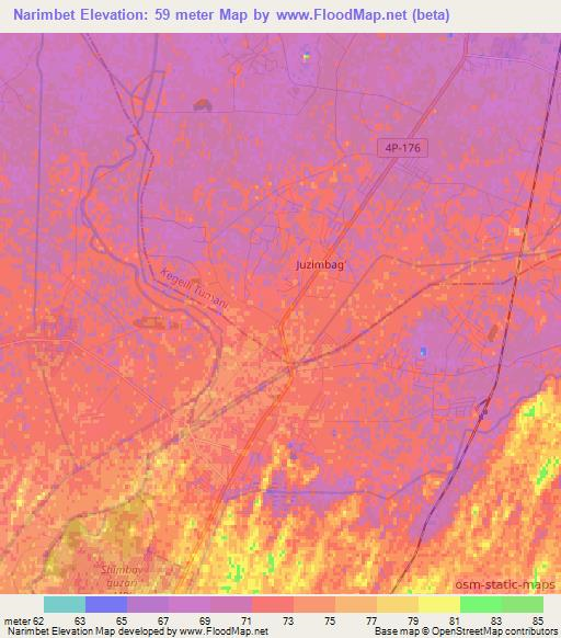 Narimbet,Uzbekistan Elevation Map