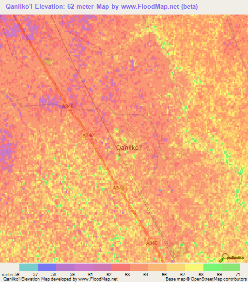 Qanliko'l,Uzbekistan Elevation Map