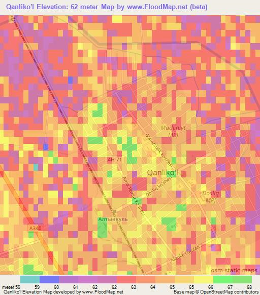 Qanliko'l,Uzbekistan Elevation Map