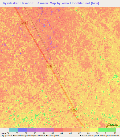 Kyzylasker,Uzbekistan Elevation Map