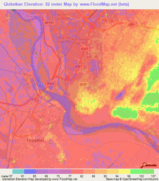 Qizketkan,Uzbekistan Elevation Map