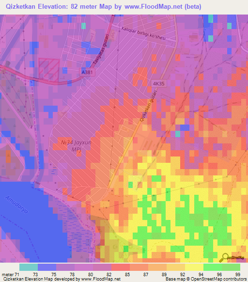 Qizketkan,Uzbekistan Elevation Map