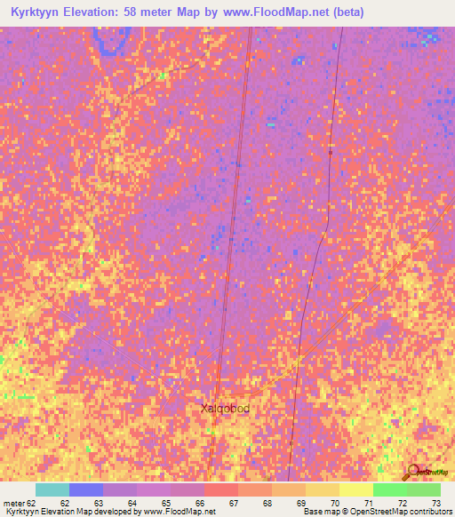 Kyrktyyn,Uzbekistan Elevation Map