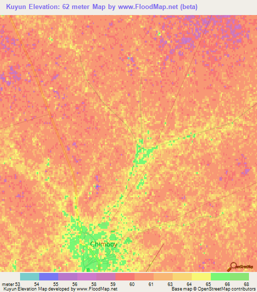 Kuyun,Uzbekistan Elevation Map