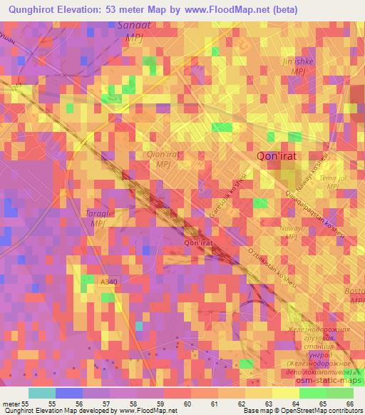 Qunghirot,Uzbekistan Elevation Map