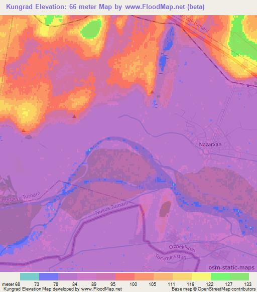 Kungrad,Uzbekistan Elevation Map