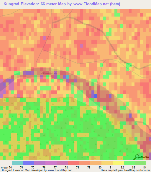 Kungrad,Uzbekistan Elevation Map