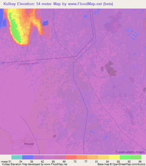 Kulbay,Uzbekistan Elevation Map