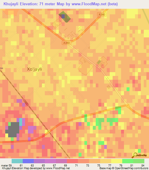 Khujayli,Uzbekistan Elevation Map