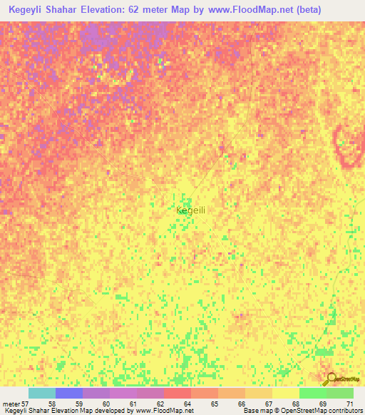 Kegeyli Shahar,Uzbekistan Elevation Map