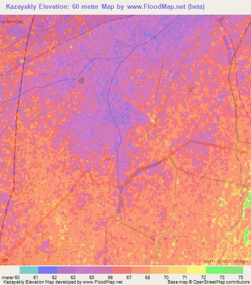 Kazayakly,Uzbekistan Elevation Map