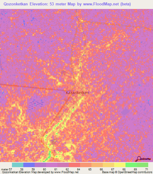 Qozonketkan,Uzbekistan Elevation Map