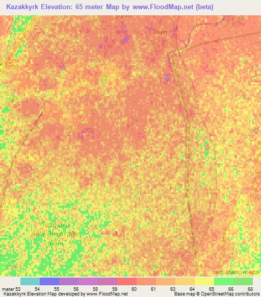 Kazakkyrk,Uzbekistan Elevation Map