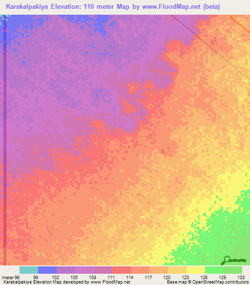 Karakalpakiya,Uzbekistan Elevation Map