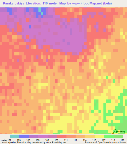 Karakalpakiya,Uzbekistan Elevation Map