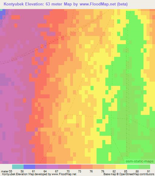 Kontyubek,Uzbekistan Elevation Map