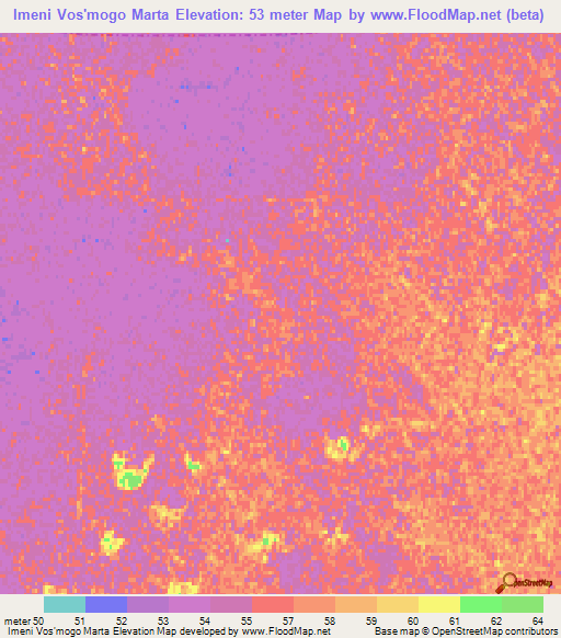 Imeni Vos'mogo Marta,Uzbekistan Elevation Map