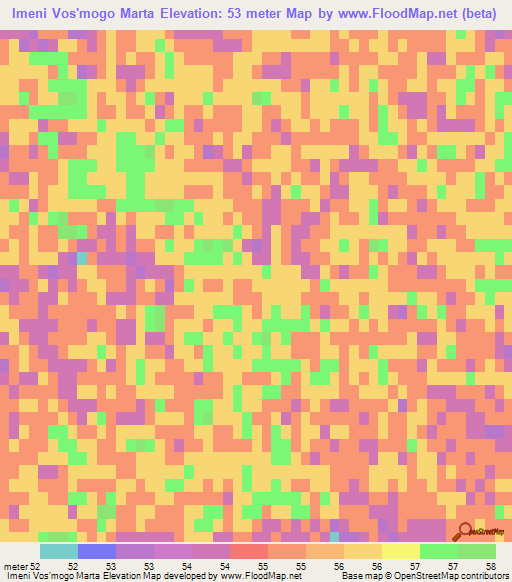 Imeni Vos'mogo Marta,Uzbekistan Elevation Map